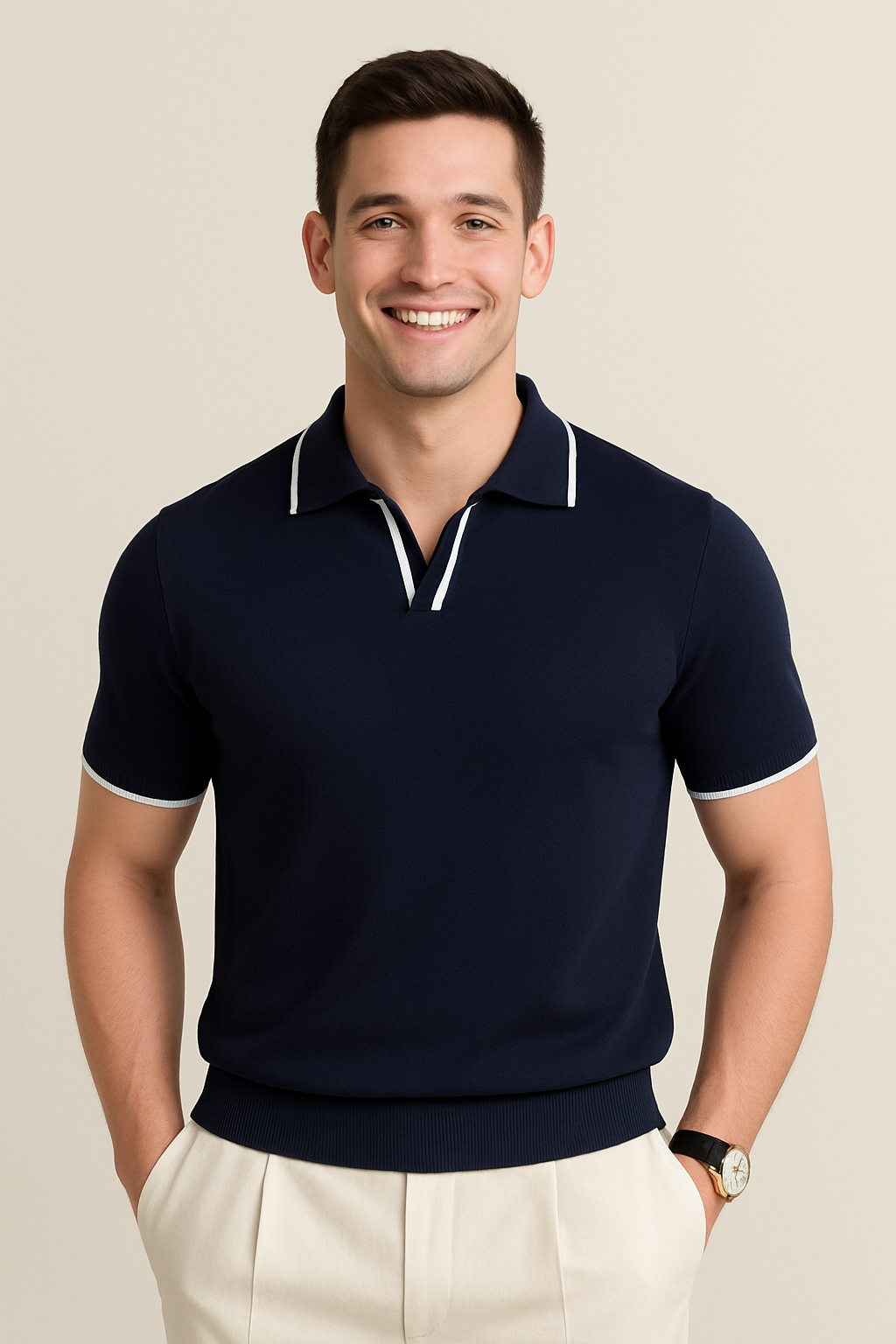 Men's Slim-Fit Knit Polo Shirt with Contrast Trim