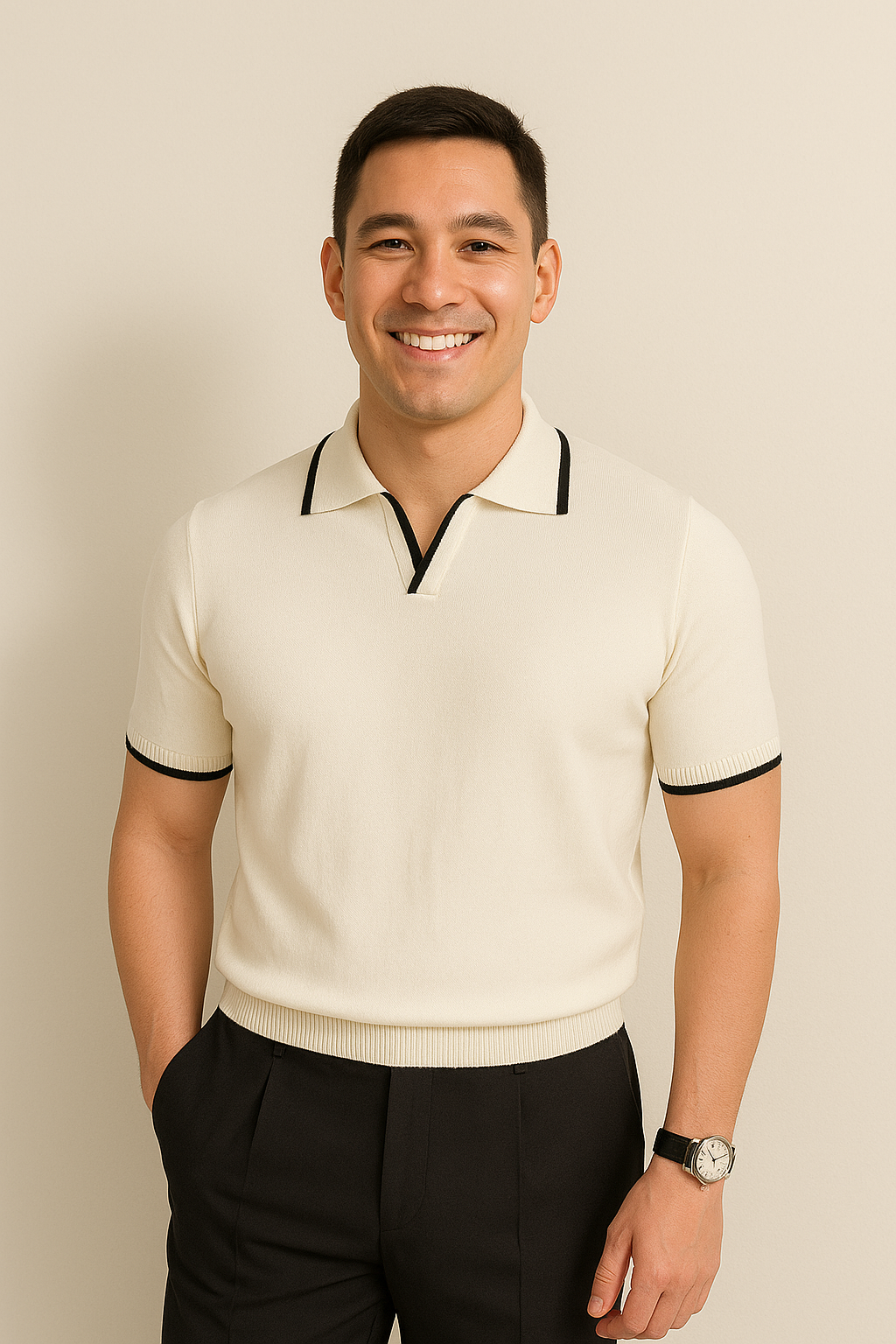 Men's Slim-Fit Knit Polo Shirt with Contrast Trim