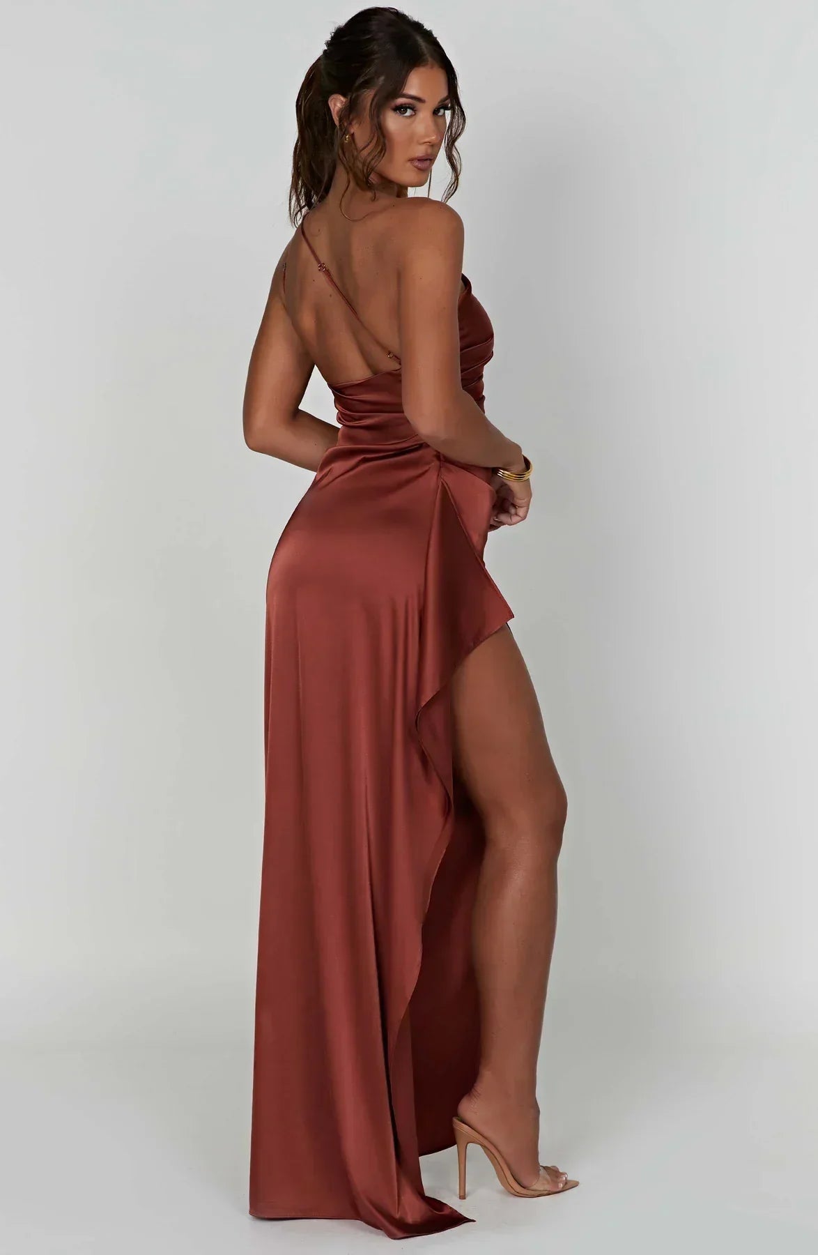 Women's Asymmetric Maxi Dress with High Split for Evening
