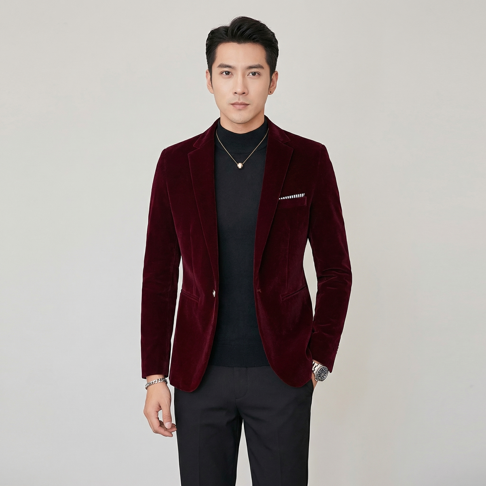 Men's Slim-Fit Velvet Blazer for Evening and Smart Events
